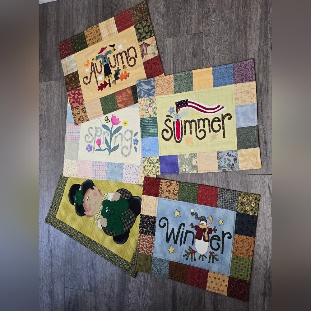 Handmade Quilted Patchwork Season Banners Table Squares Cabin Farmhouse Cottage